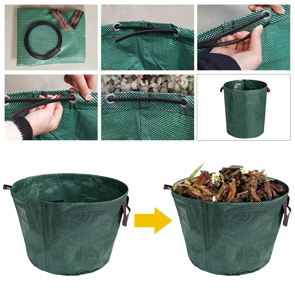 50L Garden Waste Bags Waterproof Gardening Lawn Leaf Bag Reusable Tote Debris Container with 4 Handles Foldable for Garden Yard