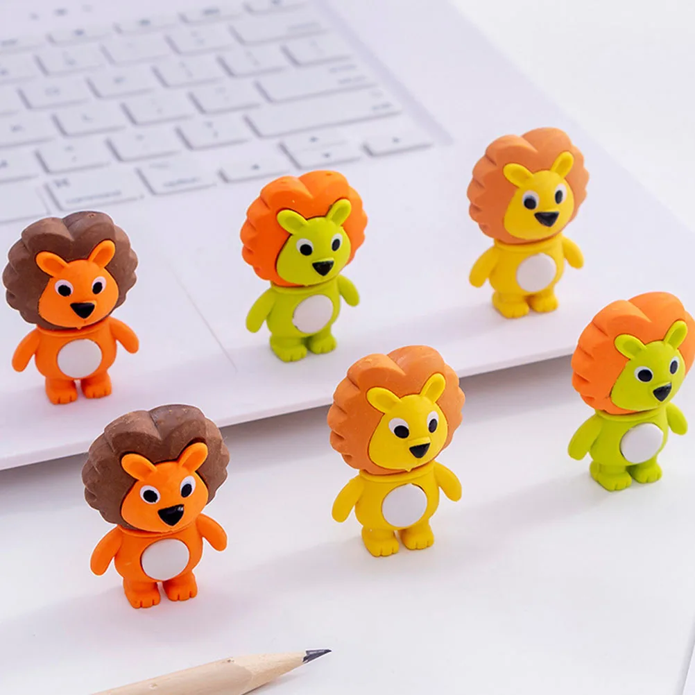 48 pièces adorables en forme de Lion mignon dessin animé Animal en vrac Mini gommes pour dessiner gommes en caoutchouc maison bureau fête artisanat
