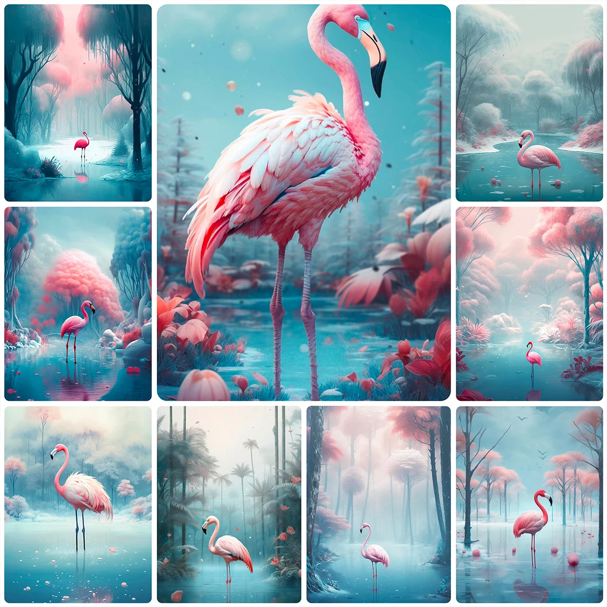 Flamingos Pintura Diamante Kit Diy Ponto Cruz Rios E Árvores Paisagem 5D Broca Completa Animal Diamante Mosaico Home Decor Presente