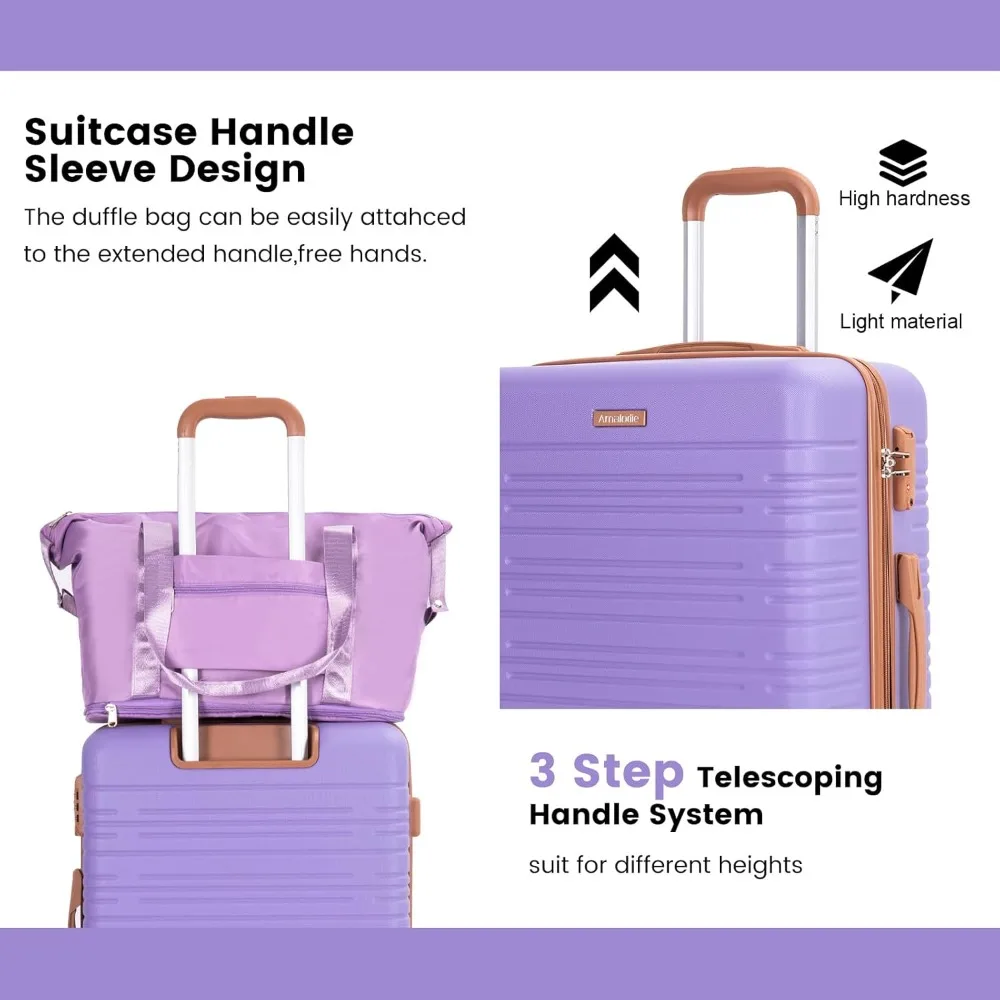 5-delige bagageset met dubbele spinnerwielen, tsa-slot, harde koffers en reistas, inclusief handbagage