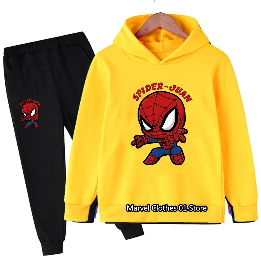 Ragazzi ragazze vestiti Spiderman felpa con cappuccio Set bambini 2 pezzi primavera autunno bambino ragazze cartone animato con cappuccio +