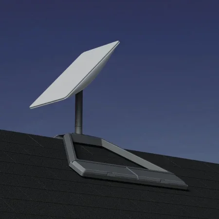 Wireless satellite communications starlink from US to Worldwide X with rectangular dish router and pipe adapter