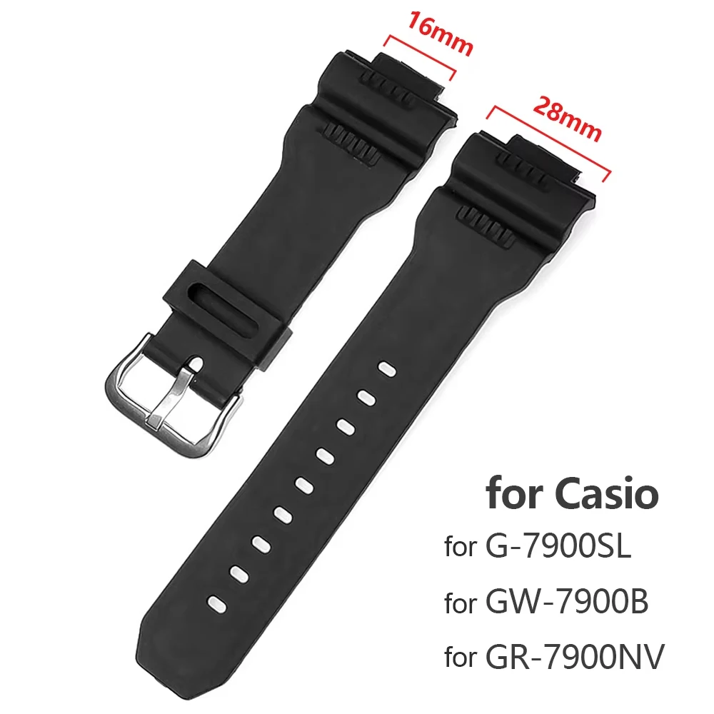 Black Silicone Wristband for Casio for G-SHOCK GW-7900B G-7900SL GR-7900NV PU Watchband for G7900 Series 16x28mm Bracelet