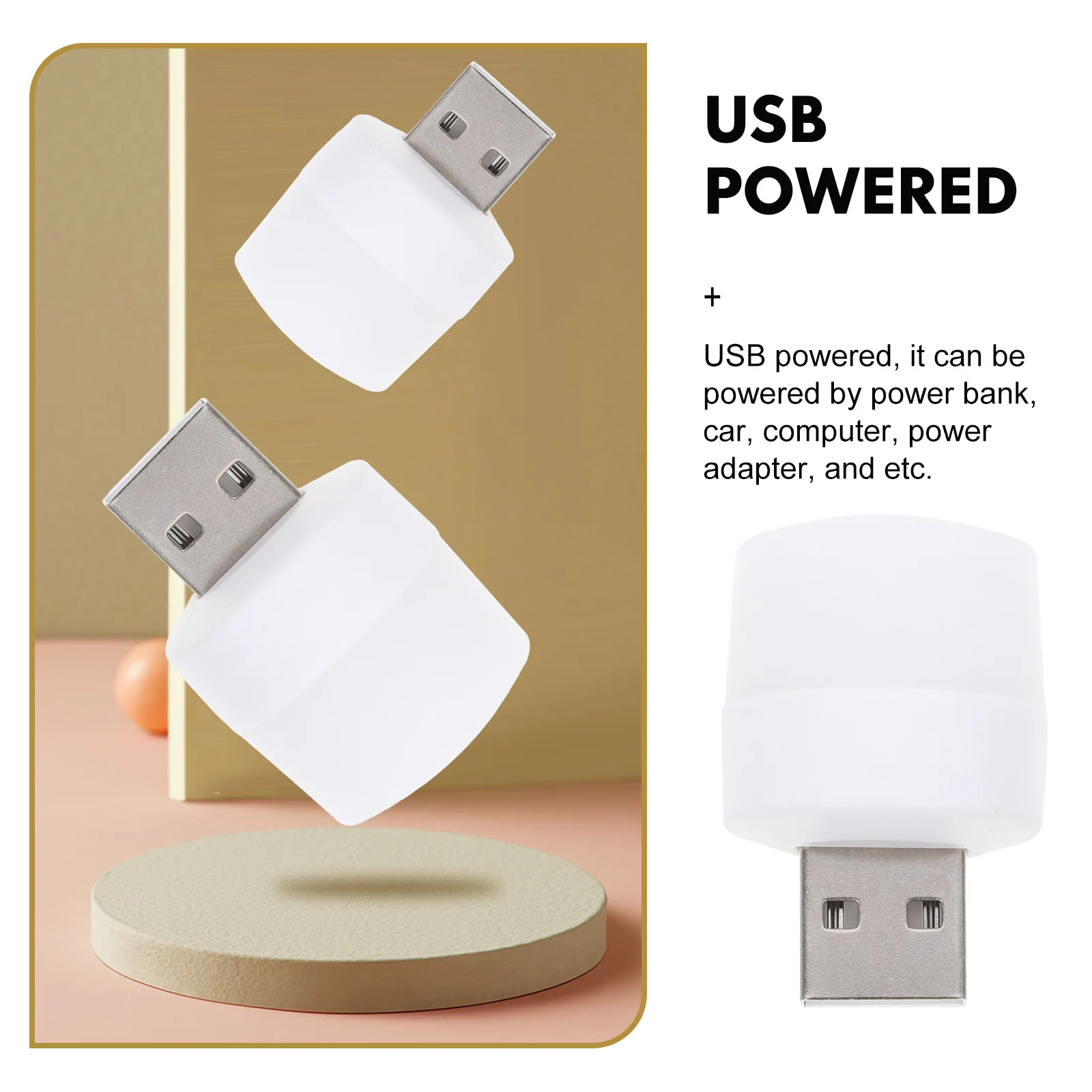 

Portable Mini Night Lamp USB Powered LED Light White Small Plastic Auxiliary Lighting Frosted Shade Soft Practical Durable Long