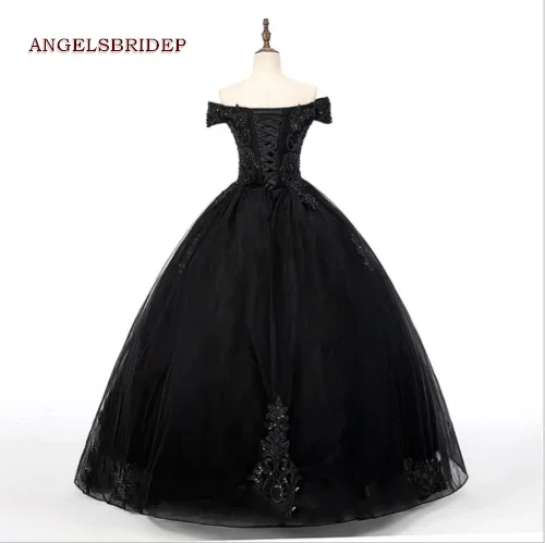 Fashion Black Sweetheart Princess Quinceanera Dresses Vestidos De 15 Anos Off-Shoulder Appliques 16th Birthday Party Ball Gown