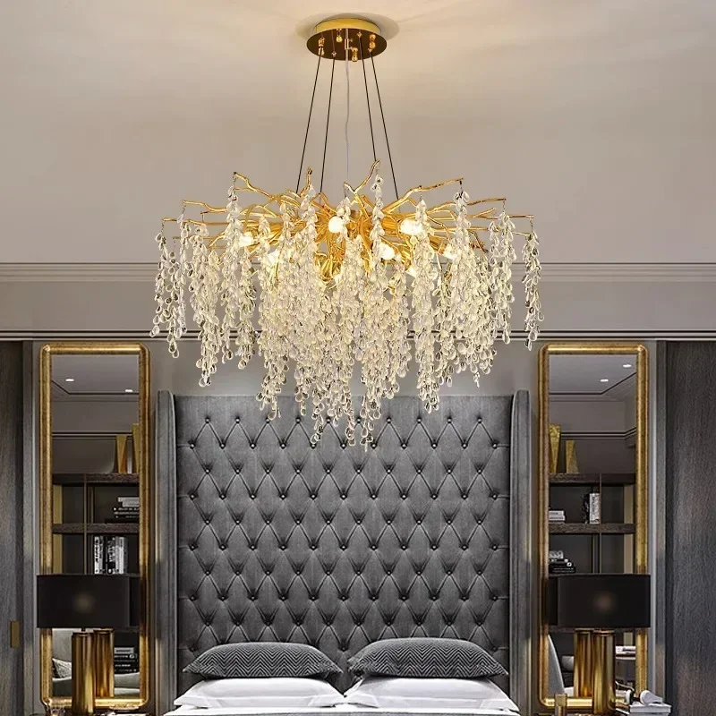 Chrome Crystal Tree Branch Chandelier For Living Room Dining Room Foyer Nordic Lustre Grape Bunch Crystal Led Ceiling Chandelier