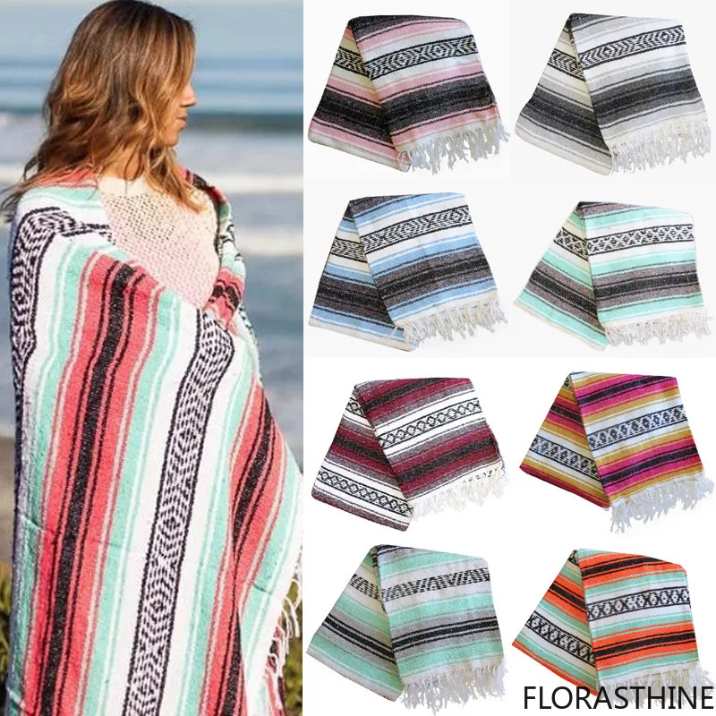 Mexico Blanket Rug Mat Geometry Woven Tassels Shawl Beach Mat Picnic Yoga Cotton Living Room Kitchen Camping, Picnic, Outdoor
