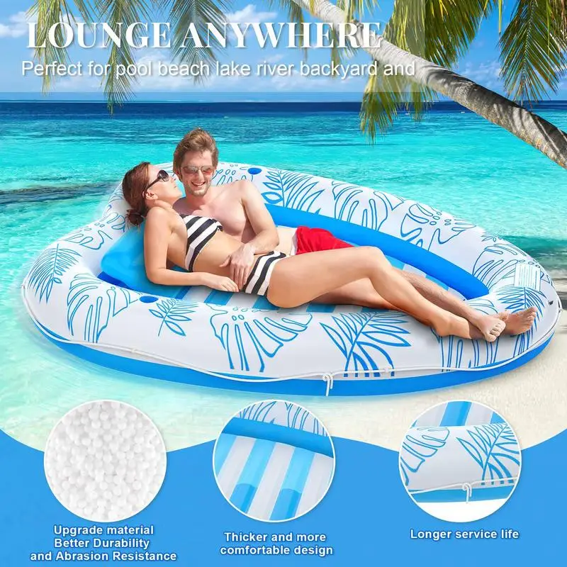 

Couples Pool Float Thicked Double Rafts for Adults with Pocket 2 Cup Holders Inflatable Backrest Long-Lasting Large Float