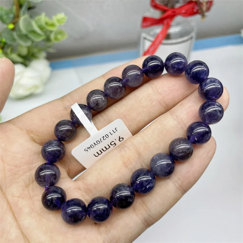 Natural Lolite Stone Bracelet Gemstone Crystal Healing Round Bead Bracelet Women Men Fine Jewelry Gift 12mm