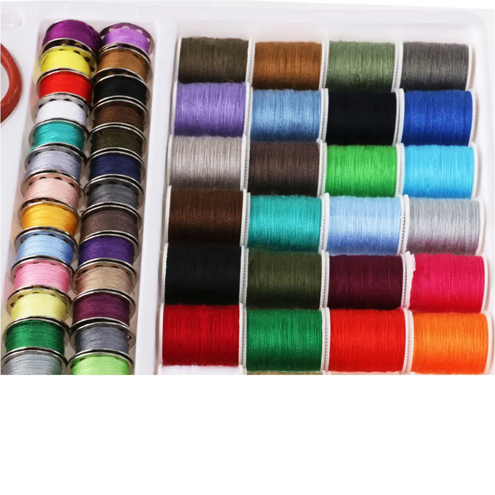 

100-in-1 Sewing Kit Random Color 32 Spools 32 Bobbins 30 Needles Measuring Tape Scissors Thimbles Threader Ripper Elastic Band