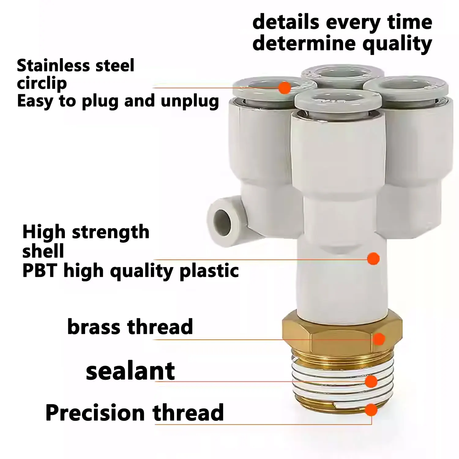 2PCS Pneumatic Fitting Y-Type External Thread Variable Diameter 1 In 4 Out 5-Way Equal-Diameter Trachea Quick Connection