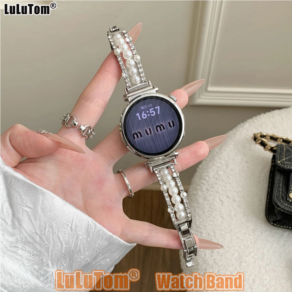 

Ремешок для часов 18/20/22 мм для Samsung Galaxy Watch 8 Ultra 2 7 6 5 4 44/40 мм, жемчужные металлические ремешки Huawei GT5 Pro 42/46 мм, женский браслет