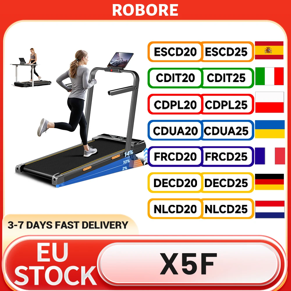 ROBORE X5F Opvouwbare loopband met 14% helling, 2,5 PK stille motor, 10 km/u max. snelheid, 3 niveaus helling, 150 kg belastbaar, LED display
