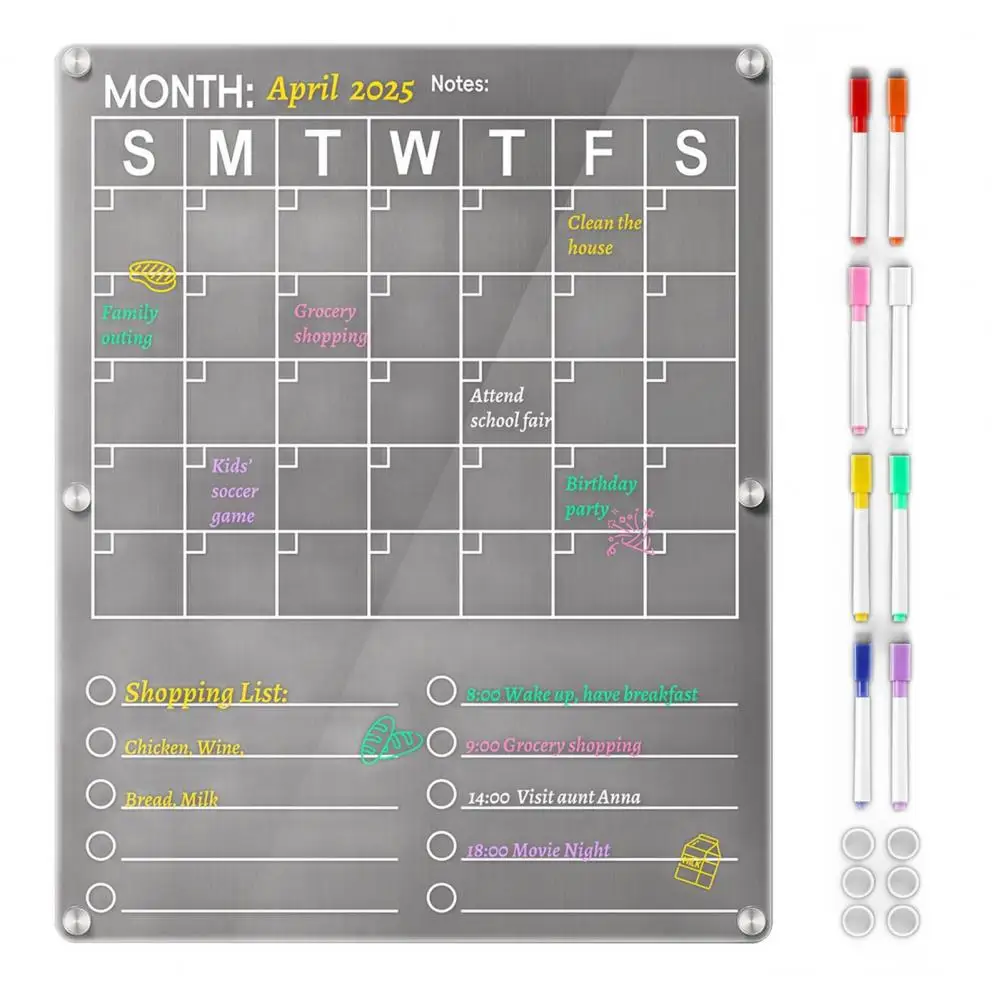 

Magnetic Calendar with Markers Acrylic Fridge Calendar Magnetic Planner Set for Business Meetings List for Organization