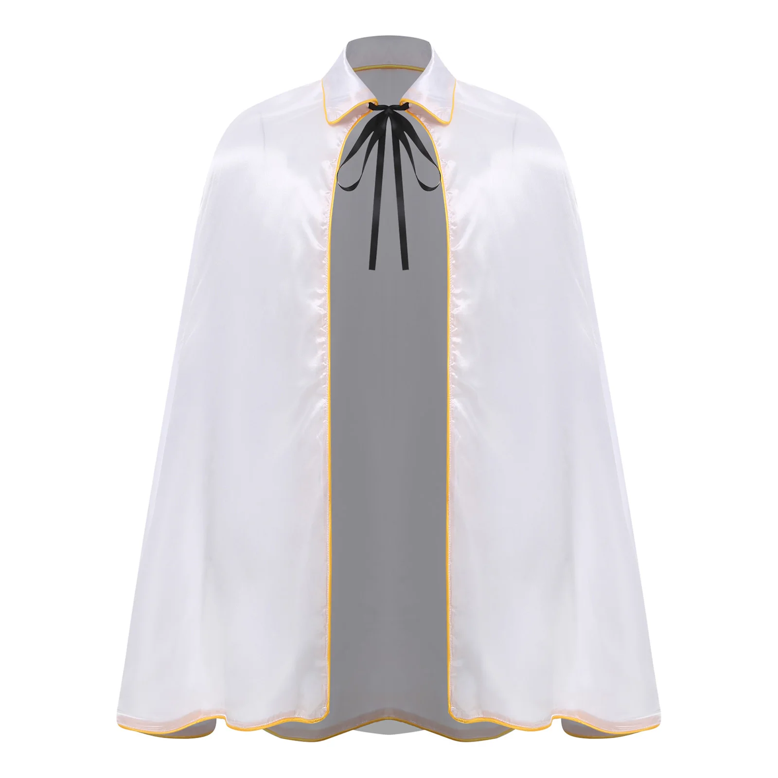 

Unisex Halloween Party Knight Cloak Front Lace-up Gold Trim Satiny Cape Shoulder Wrap Renaissance Viking Warrior Cosplay Costume