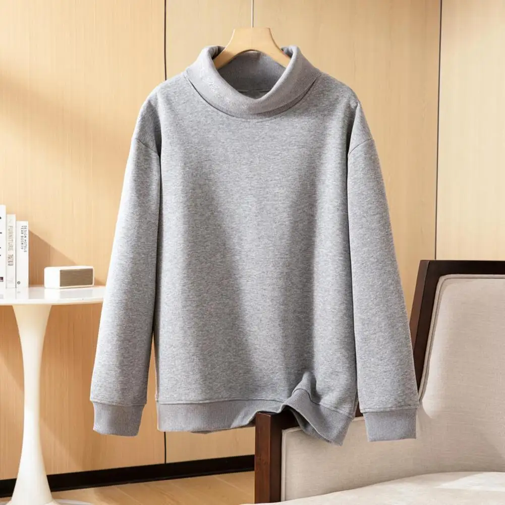 

Solid Color Stand Collar Top Cozy Stand Collar Sweatshirt for Women Thick Winter Pullover with Neck Protection Long for Wear