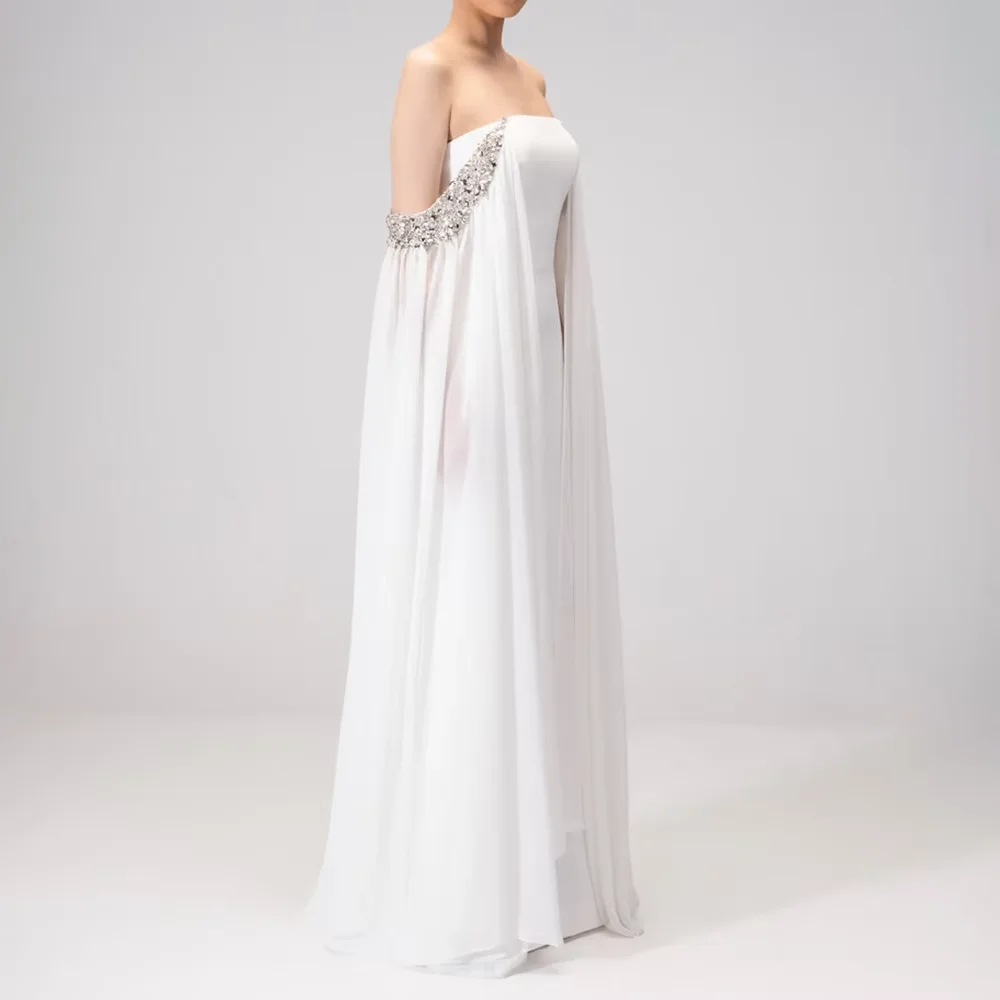 

White Wedding Dress Saudi Arabia with Bolero Sleeves Beaded Bridal Gowns Wedding Evening Gowns