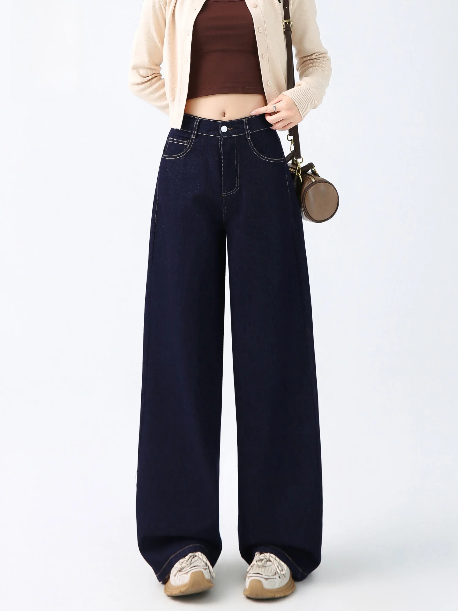 High Waist Straight Leg Denim Jeans Women's Blue Wide Leg Pants Autumn New Style Loose Fit Slimming Drapey Narrow Version
