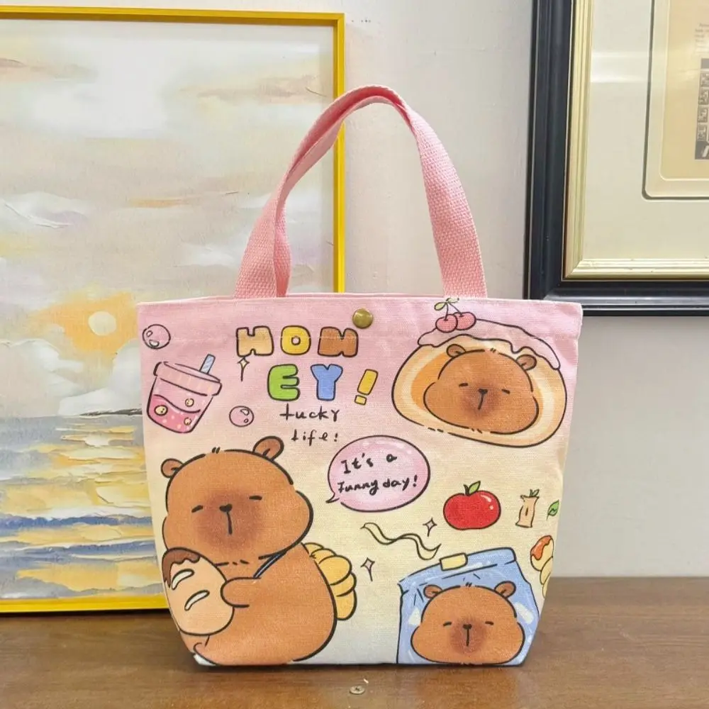 Thicken Capybara Canvas Bag Cartoon Doll Lightweight Student Tote Bag Labubu Letter Capybara Shoulder Bag Kids Children