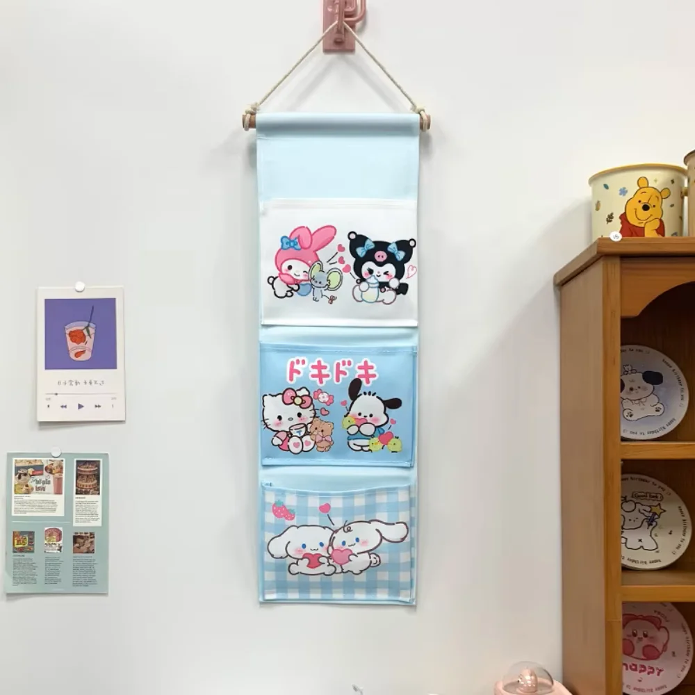 

Creative Kawaii Girl Sanrioed Wall Hanging Storage Bag Cartoon Hello Kitty Cinnamoroll Multi-compartment Hanging Organizer Gifts