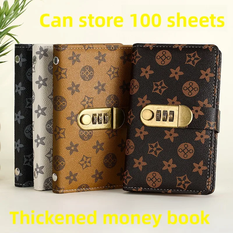 Het nieuwe geldboek met grote bloemenwachtwoordvergrendeling kan 1W geldclip geldboek met grote capaciteit A6 geldbesparend boek besparen
