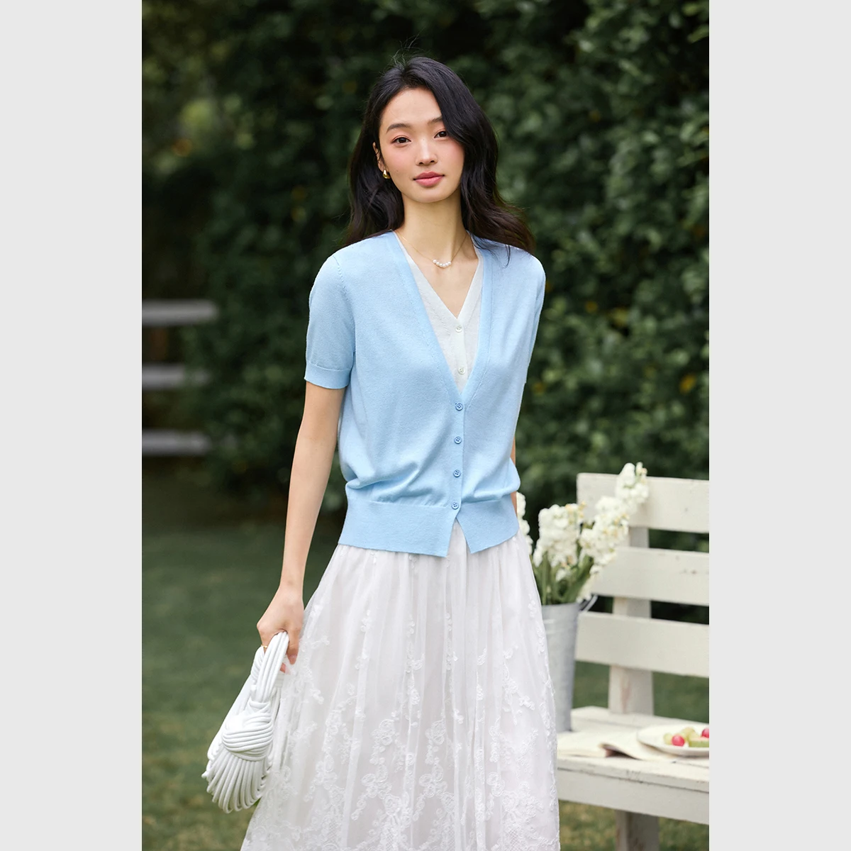 VIMLY Women's Minimalist Fake Two Pieces T-Shirts 2025 Summer Loose Short Sleeve T-shirt Casual O-Neck Cardigan Ladies Top
