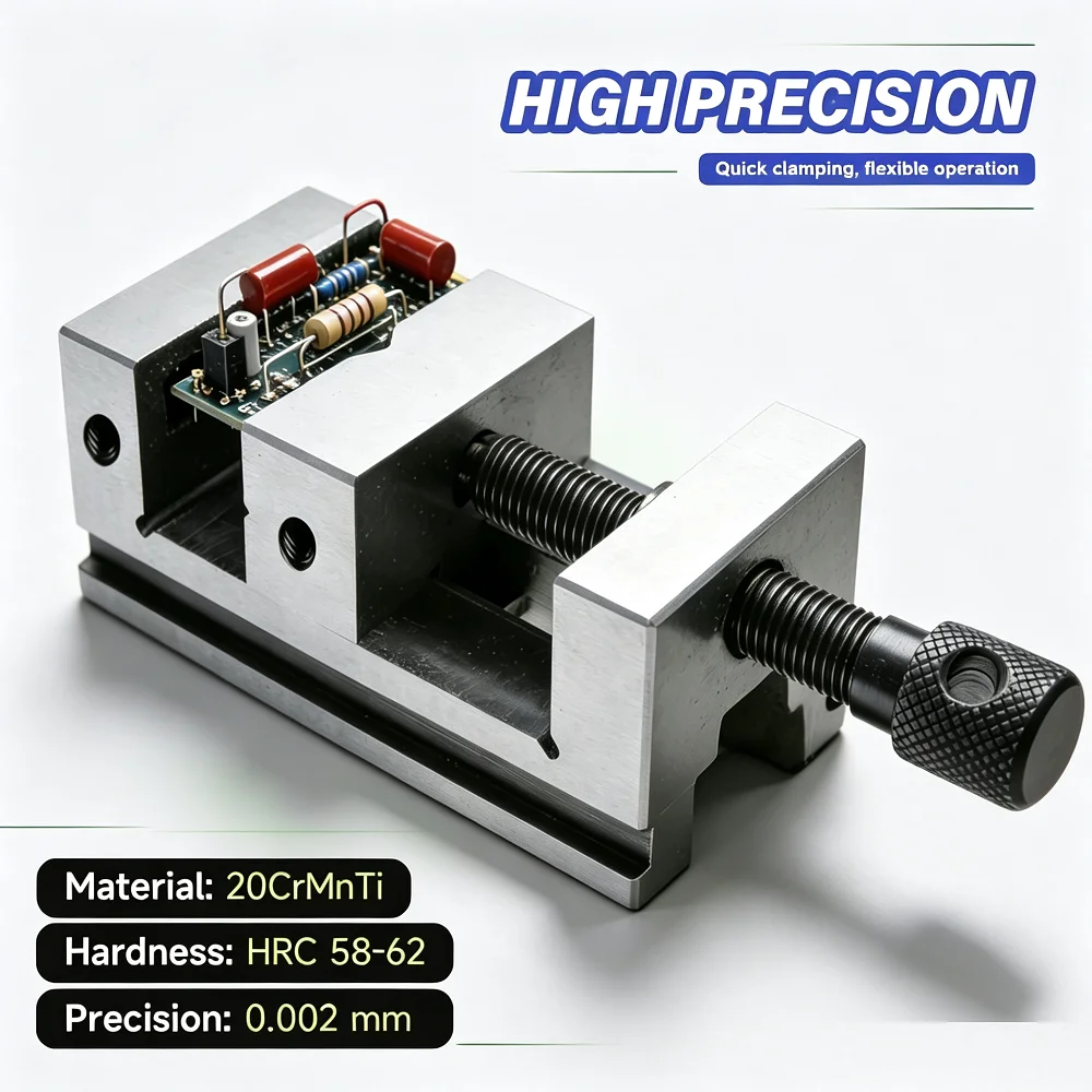 High Precision Mini Vise QGG25/33/38 Tool Steel V-Type Jaw Vise for CNC Milling Engraving Machine (1-inch, 1.3-inch, 1.5-inch)