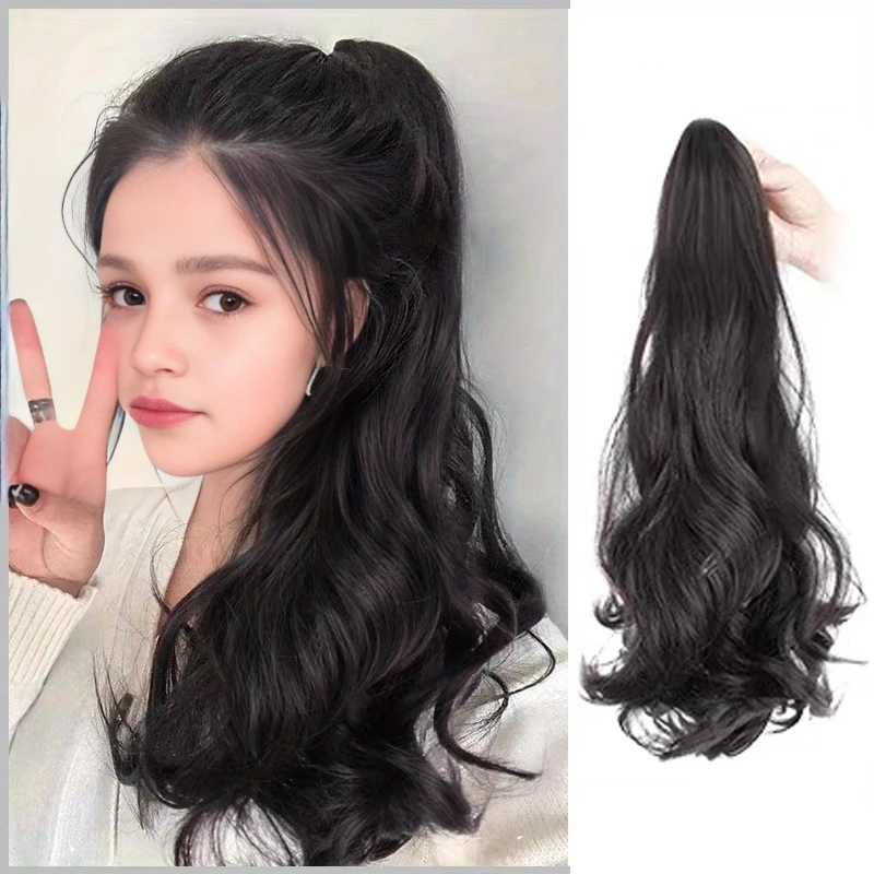 Pear blossom scratch clip curly ponytail wig natural and seamless synthetic wig for women suitable for daily gatherings