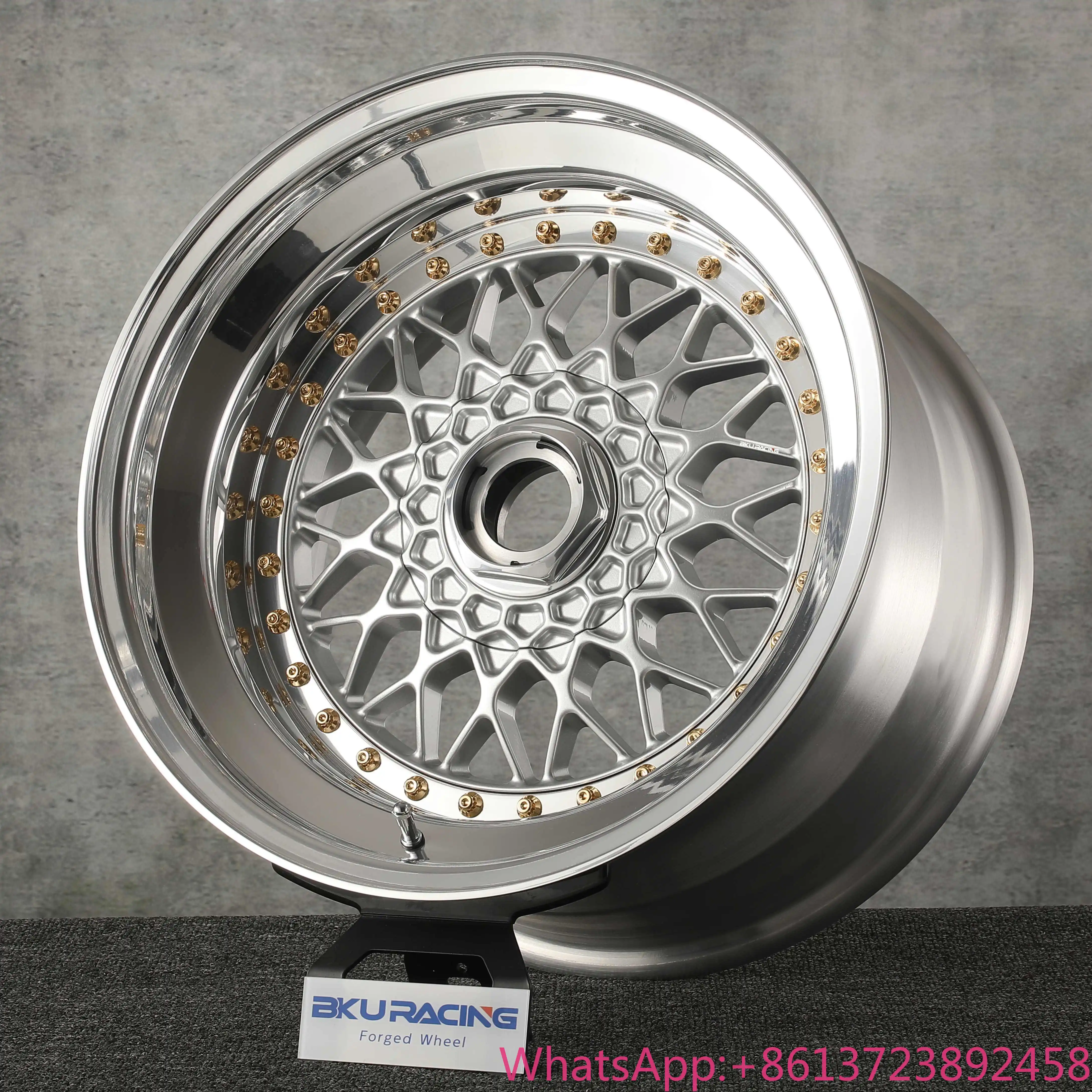 BKU Forged 3 Piece Wheel for Mercedes R129 R107 W124 W126 W205 W204 W211 W212 W203 16 17 18 Inch Rim Deep Dish Alloy 5x112 Wheel