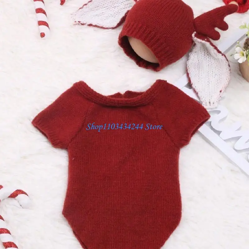 Toddler Photo Clothes Newborns Photography Props Baby Costume Infant Supply Big Ear Antler Hat and Romper Outfit