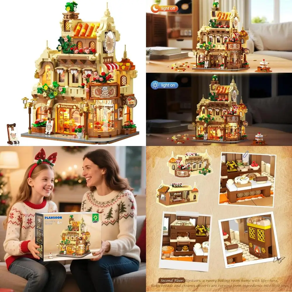 

Illuminated Flower Bakery & Coffee House Building Set, 1289-Piece Modular Blocks Kit for Ages 12+