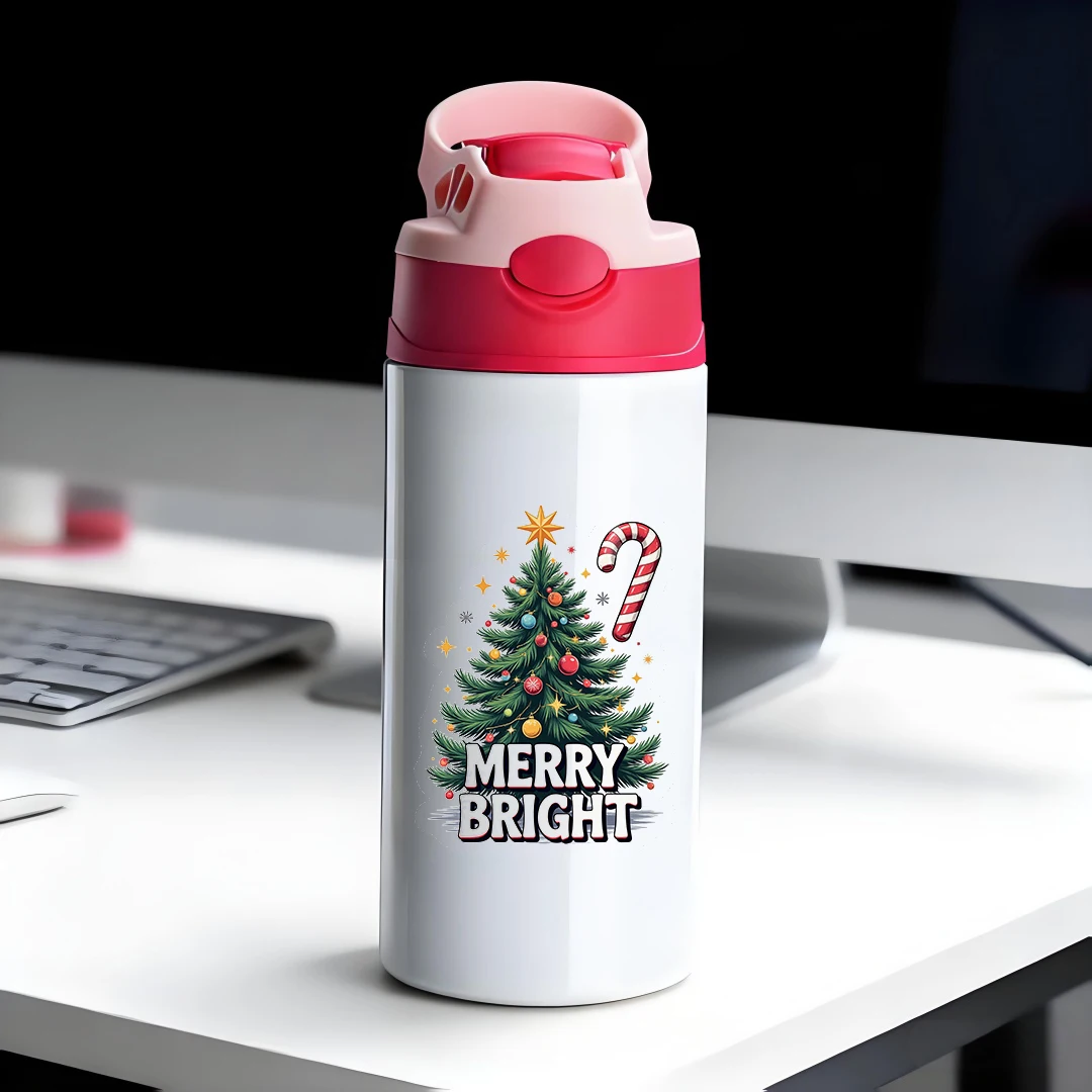 Tasse isolée en acier inoxydable 304, tasse en paille d'arbre de noël de dessin animé, bouteille d'eau isolée pour enfants, cadeau de noël indispensable et confortable