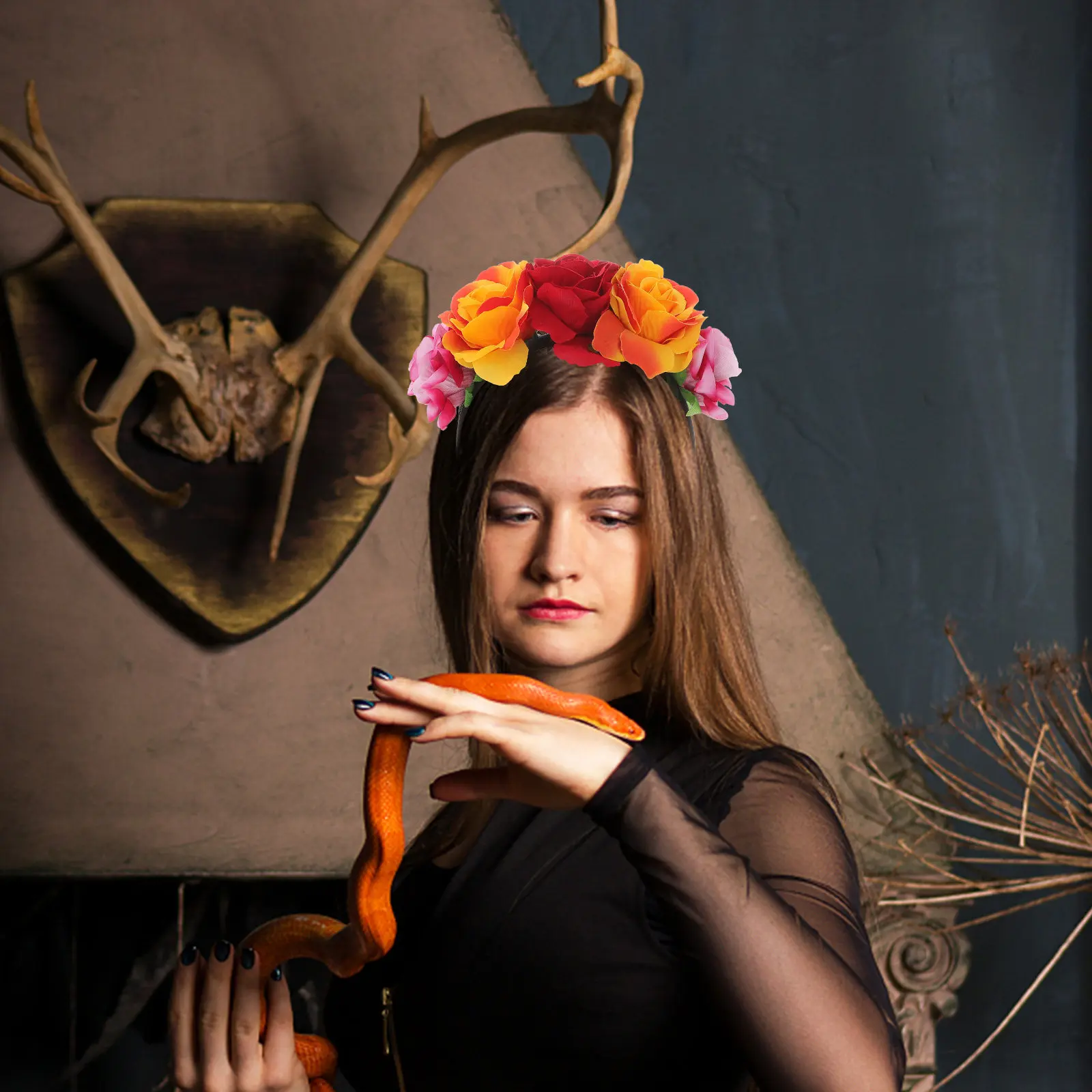 

Large Rose Flower Hair Hoop Romantic Vintage Floral Headband for Halloween Costume Wedding Festival Party Photography