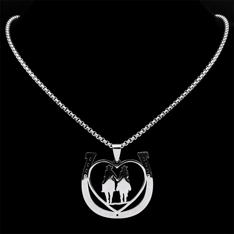 God Blessed The Broken Road That Let Me Straight To You Horse Shoes Necklace Stainless Steel Heart Couple Chain Jewelry NZZZ542