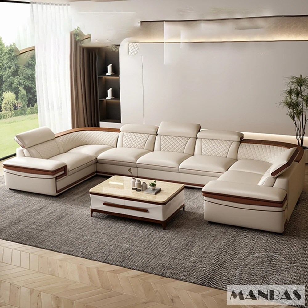 Linlamlim Premium Italian Genuine Leather Sofa Set for Living Room with Adjustable Headrests, Bluetooth Speaker, Wireless Charge