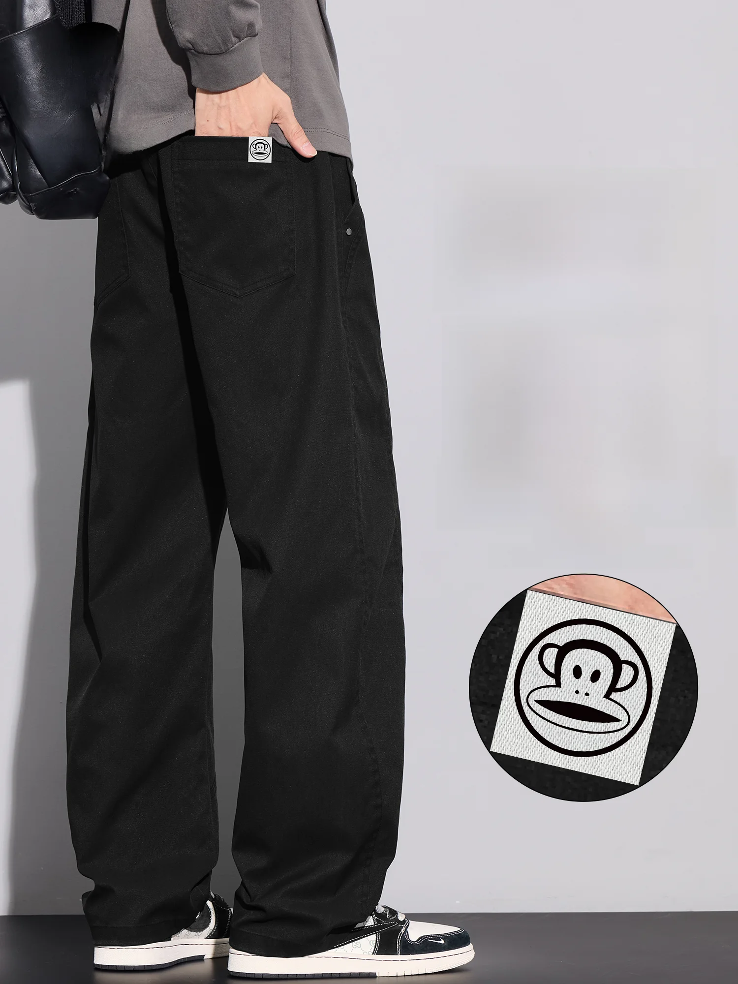 

PaulFrank Loose Straight Leg Casual Pants Men's Comfortable Spring New Sle Trendy Brand Pure Color Large Mouth Monkey