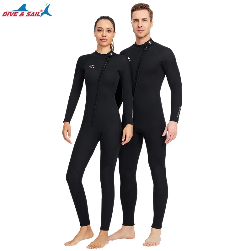 Women/Men 3mm Neoprene Diving Suit Front Zip Wetsuits Long Sleeves Swimsuit UV Protection for Scuba/Surfing/Snorkeling/Swimming