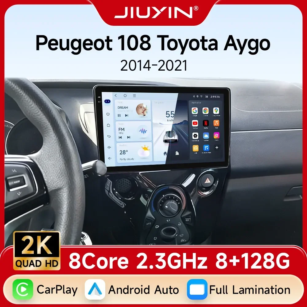 For Toyota Aygo Peugeot 108 Citroen C1 2016-2020 2K Car Radio Android 15 Navigation GPS Android Auto Stereo Carplay Screen Unit