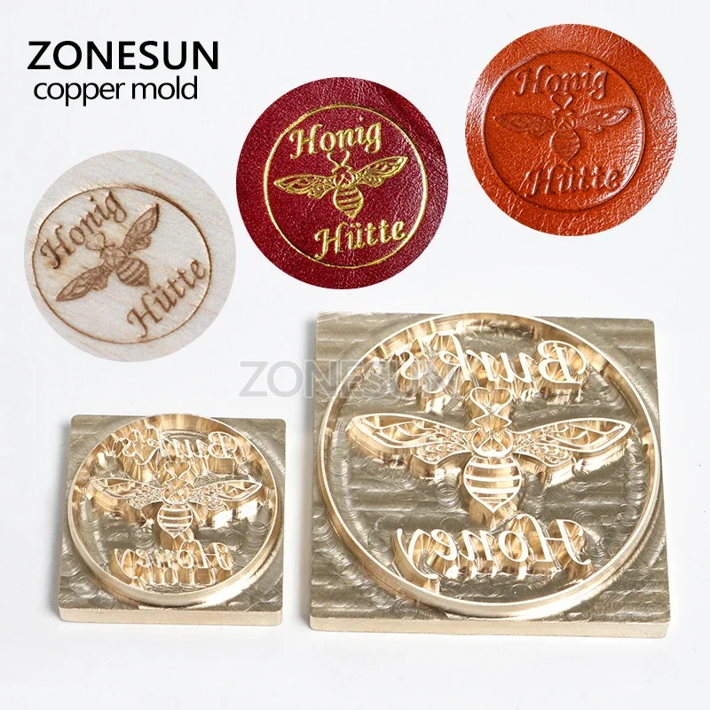 ZONESUN LOGO Kustom Cetakan Kuningan Stempel Kertas Kulit Kayu Cetakan Timbul Cetakan Desain DIY Mesin Tekan Panas Stempel Foil Panas