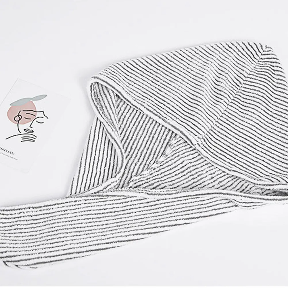 Bamboo Carbon Fiber Superfine Hair Cap Black White Stripe Quick Drying Towel Portable Absorbent Cap for Travel
