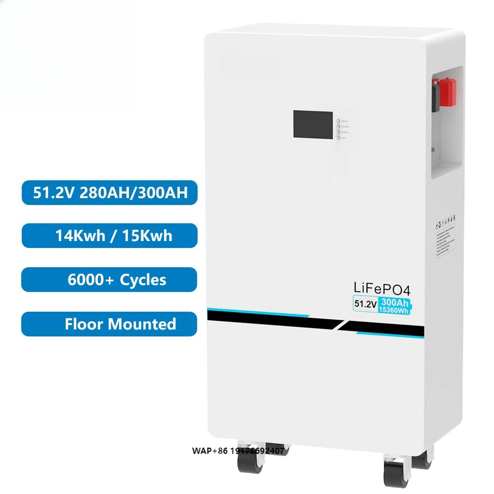 2025 منتج جديد 51.2V 48V 280Ah 300Ah 14kWh 15kWh Lifepo4 بطارية ليثيوم أيون الشمسية نظام تخزين الطاقة المنزلية المثبتة على الأرض