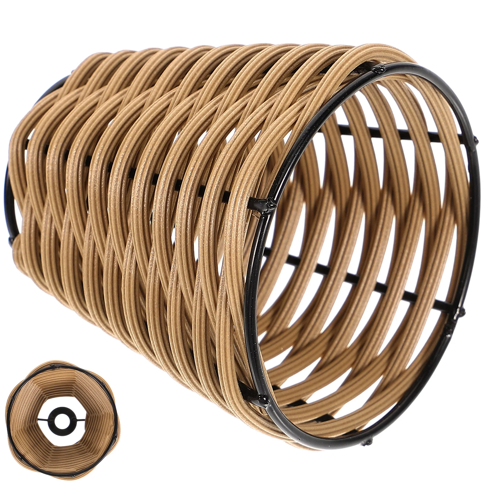Japanese Rattan Small Lampshade Table Lighting Accessories DIY (brown) Mini Decorations Ceiling Bamboo Weaving Office Retro