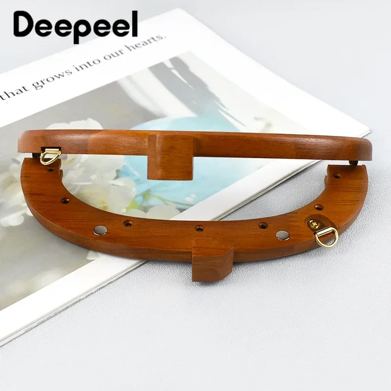 Deepeel-mango de madera maciza para bolso, 20cm, cierre de marco de bolso, cierre de beso, cadena de bolso, asas de cartera para bolsos de