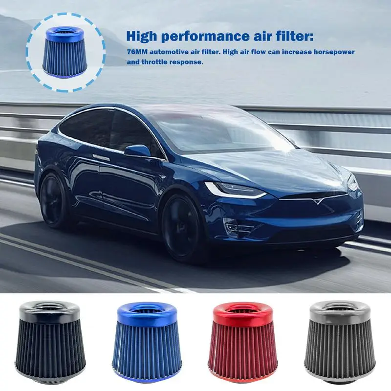 Car Air Intake Filter Cone Replacement Dry Air Filter 76MM High Air Filter For More Engine Power & Passionate Induction Sound