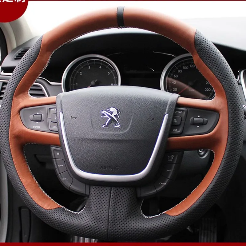 Hand Stitched non-slip Genuine Leather Sports style car Steering Wheel Cover For Peugeot 508 2011-2018 508 SW 2011-2018