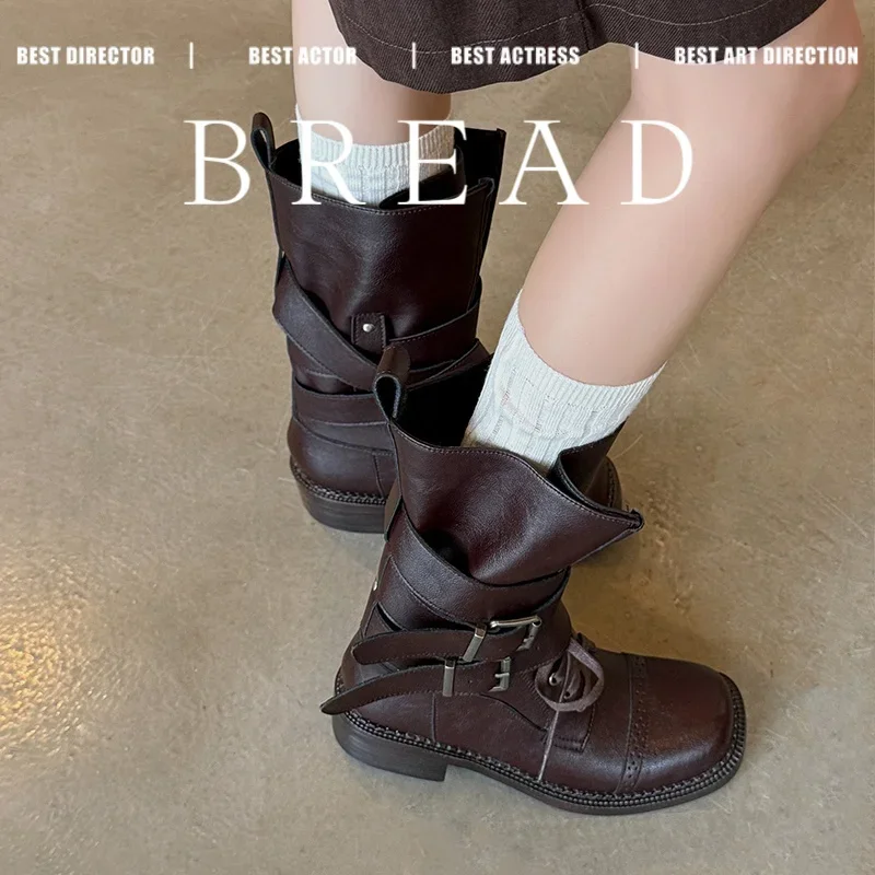 

2023 новые осенне-зимние женские ботильоны высотой 22-25 см из воловьей кожи с квадратным носком и пряжкой на платформе, сапоги в стиле вестерн, рыцарские сапоги