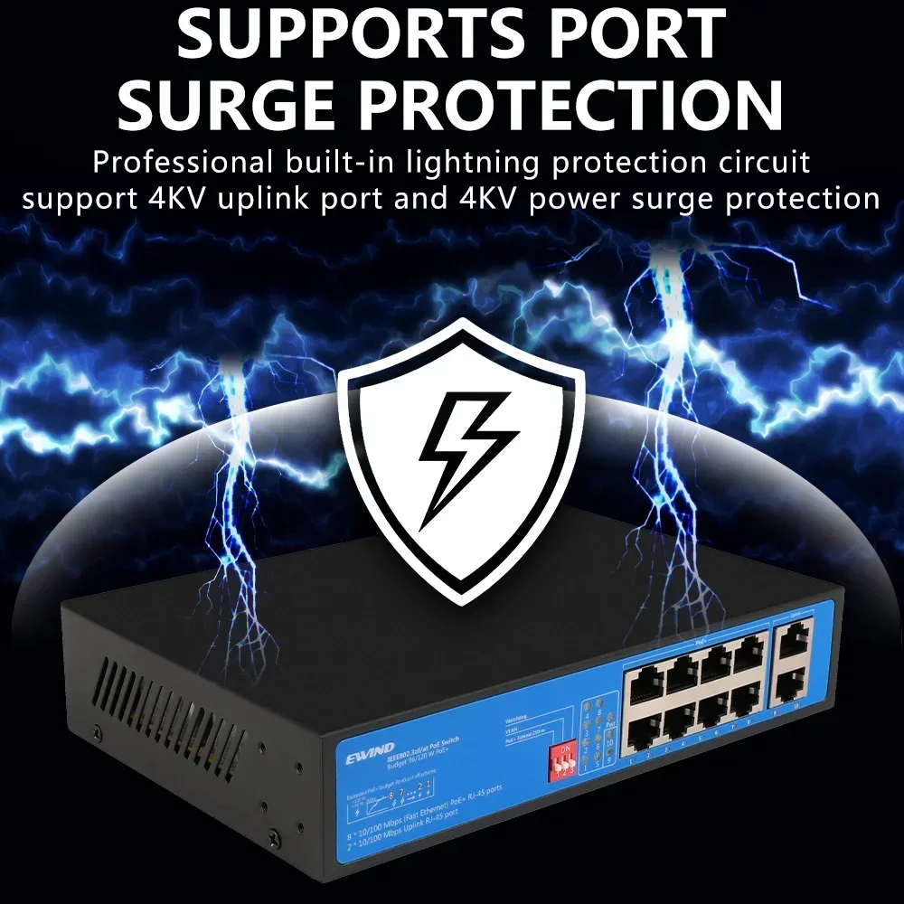 

EWIND 4/8 Ports POE Switch Ethernet Switch Support AI Watchdog Port self-healing for IP Camera/Wireless AP 10/100/1000Mbps