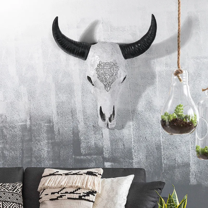 Wall Hanging Horn Skulls Steer Bull Head Sculpture Long Horn Cow Skull Wall Hanging Mounted Longhorn Steer Resin Wall Deco