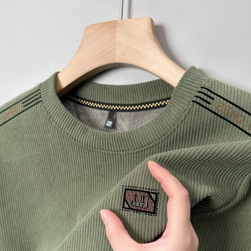 

Winter Fleece Hoodie Men's 2025 New Round Neck Long Sleeved T-shirt Autumn and Winter Thick Men's Casual Top