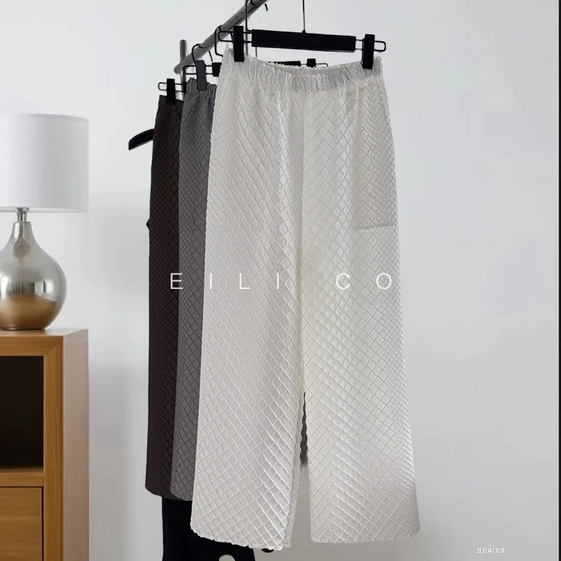 

Miyake плиссированные повседневные брюки женские, осень 2023, новинка Senior Sense, трехмерные плиссированные прямые брюки в клетку, универсальные и тонкие